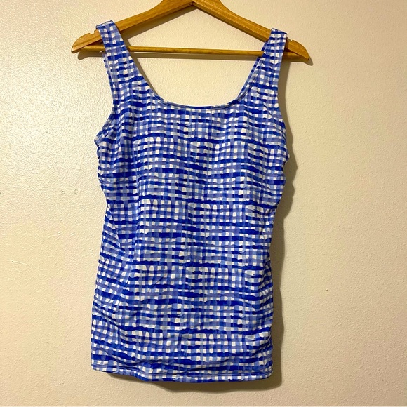 L.L. Bean Plaid Gingham Print Tank Top Swim Top Modest Swimwear Womens Size 10 - Picture 1 of 7